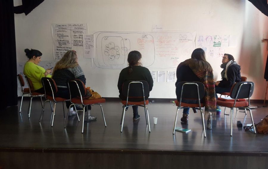 Part of the Guerrilla Translation/Media Collective team in full-on DisCO brainstorming action.